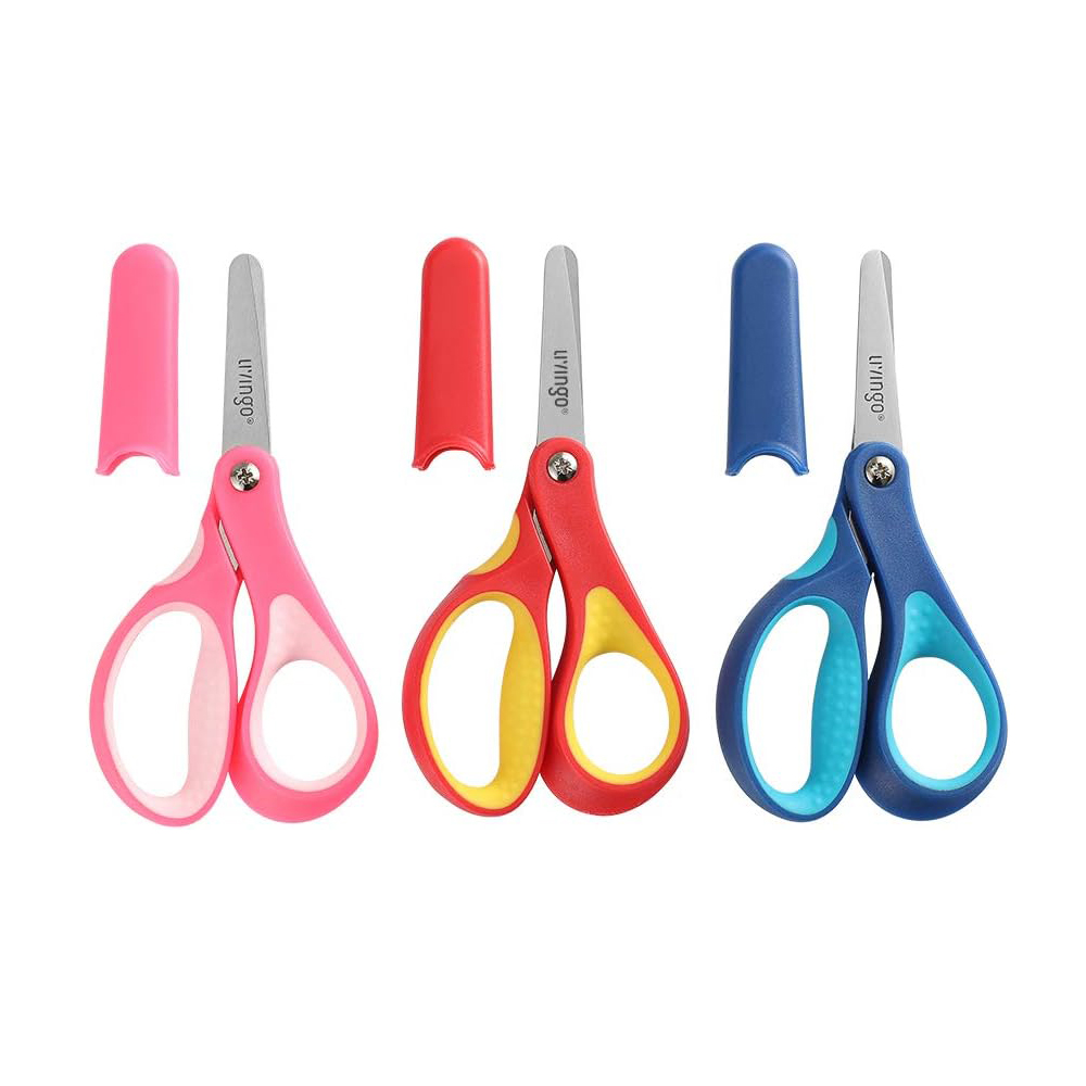 LIVINGO kids safety scissors 3-pack blunt tip soft grip for fall crafts