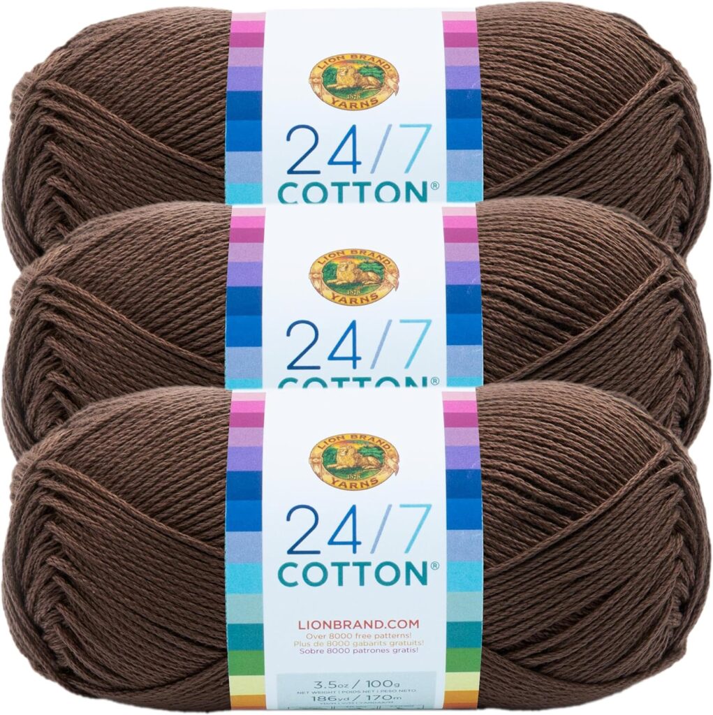 24/7 cotton yarn brown 4-pack weight 4 for beautiful brown tote crochet bag
