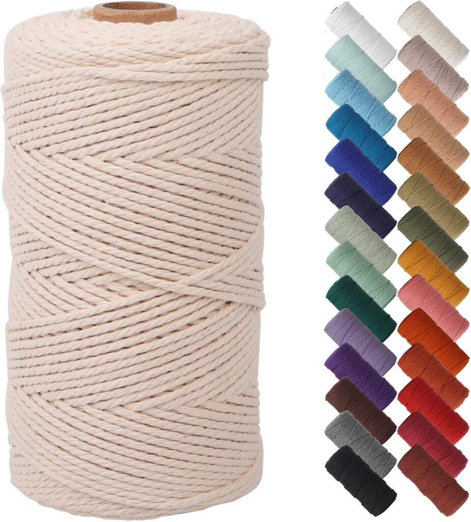 Natural bézs macrame cotton cord 3mm for DIY crochet bag project
