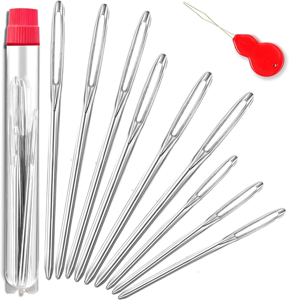 	Mdoker 13.8 inch aluminum knitting needles with yarn needles set for striped scarf