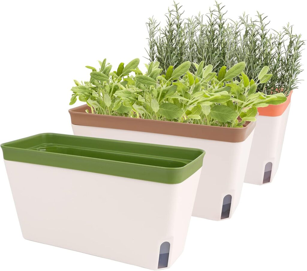 OurWarm self-watering windowsill herb planter box set of 3 for indoor herb garden