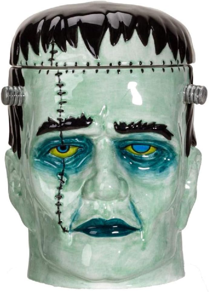 Frankenstein head ceramic cookie jar Halloween kitchen statement decor piece