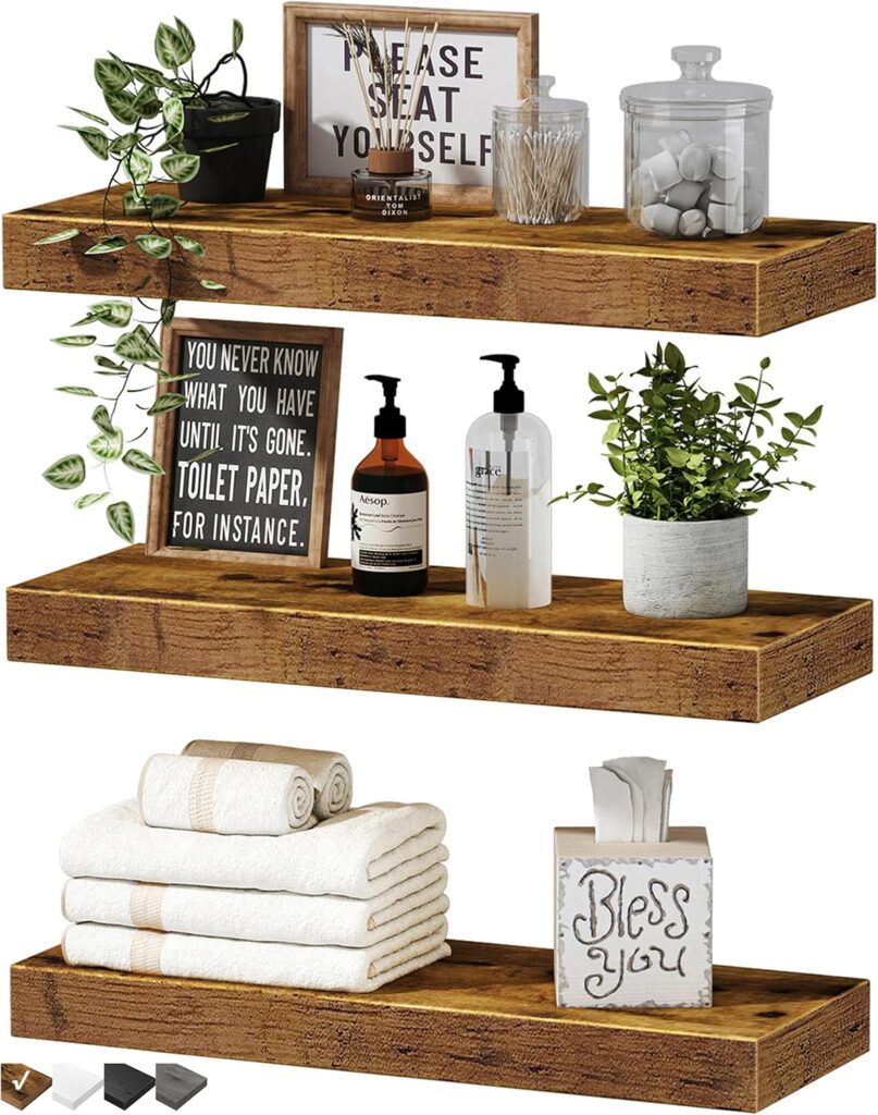 QEEIG floating shelves brown set renter-friendly for bathroom bedroom and kitchen