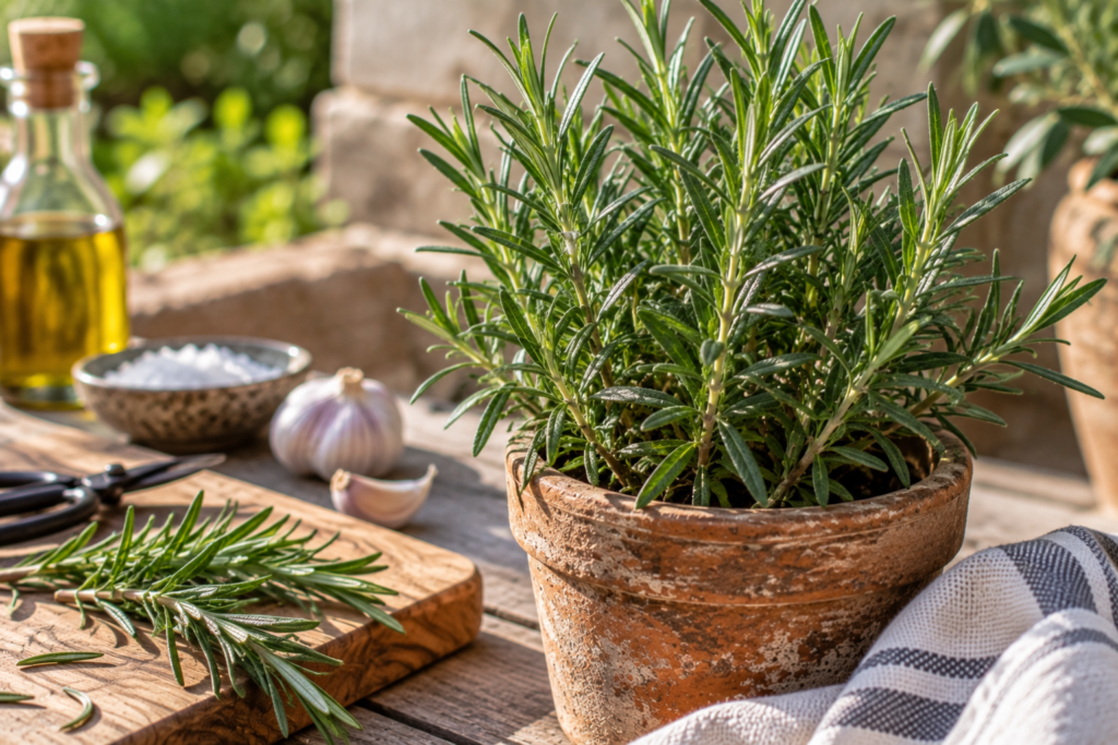 Fresh rosemary sprigs common culinary herb for roasted meats and focaccia