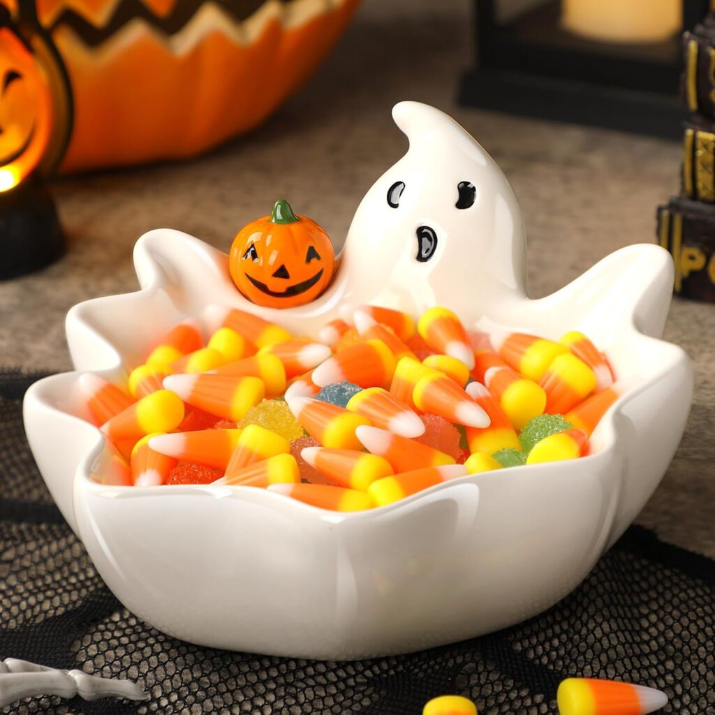 Vesici Halloween ghost ceramic candy bowl 7 inch cookie jar or serving tray