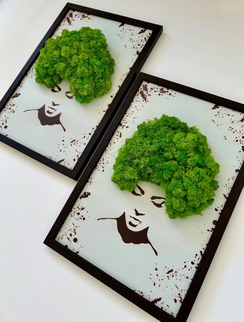 WDSLO A3 moss art wall decor apple green preserved moss framed panel