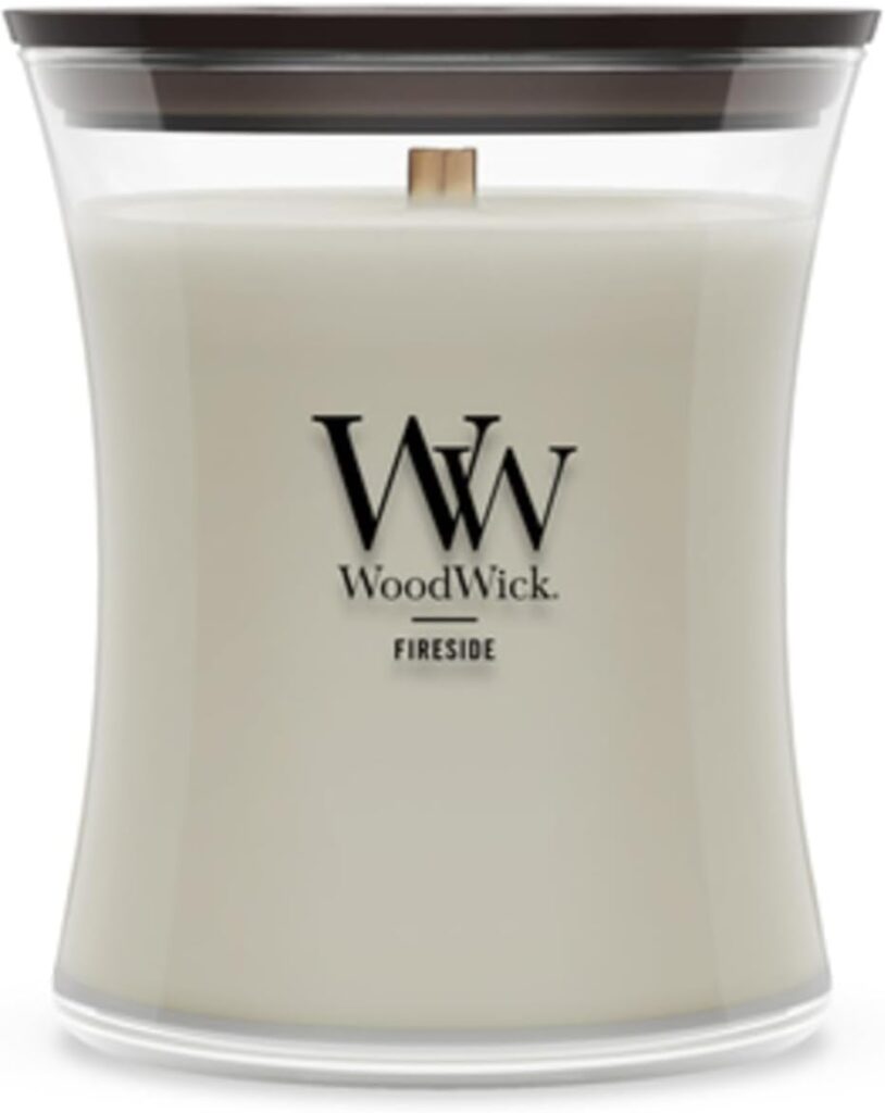 WoodWick Fireside holiday candle medium hourglass with crackling wooden wick