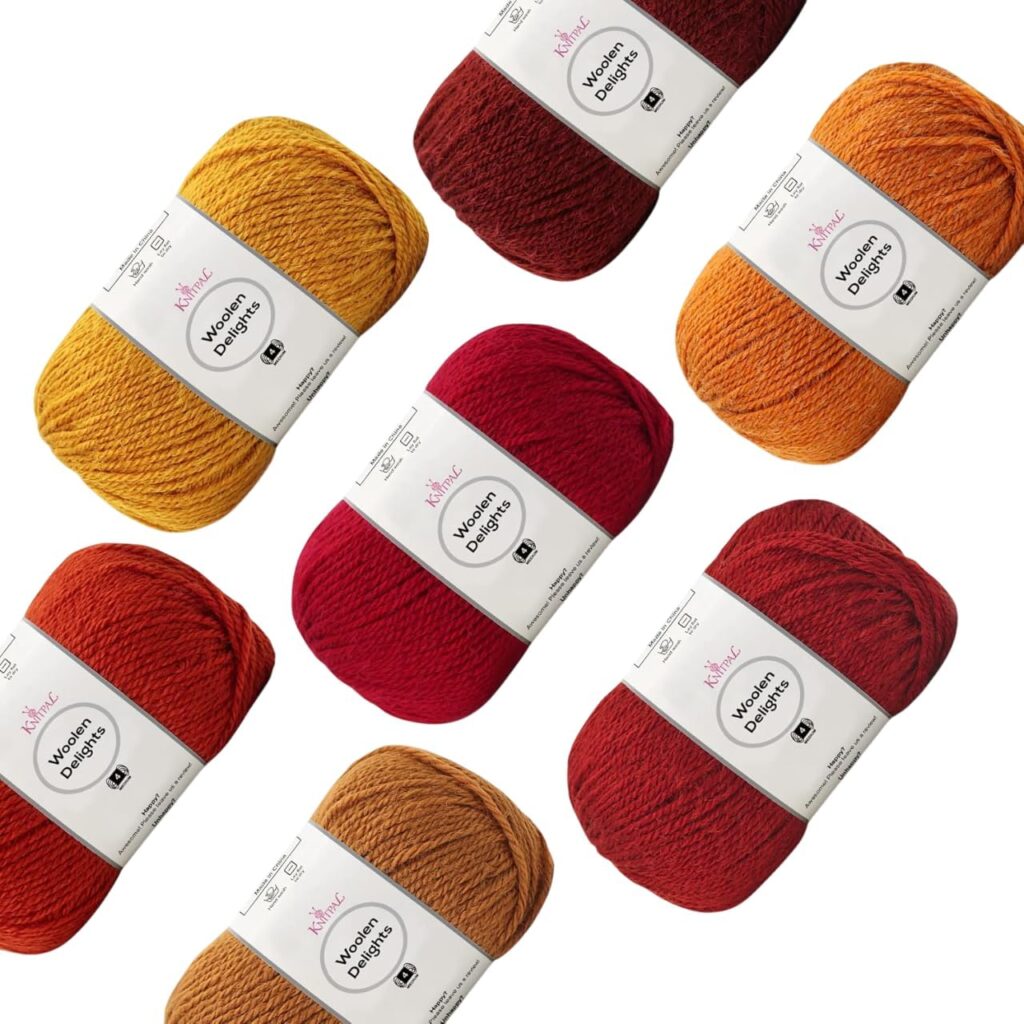 Woolen Delights 7-pack soft wool yarn campfire pack warm tones for autumn striped scarf