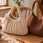 DIY crochet bag tutorials shoulder bag tote and purse made from cotton yarn on wooden table