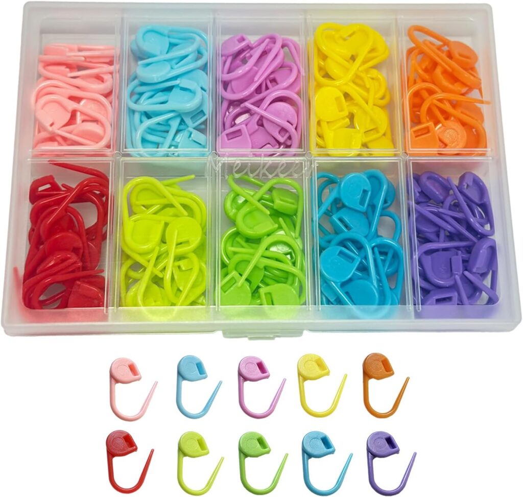 Colorful locking stitch markers set with storage box for crochet projects
