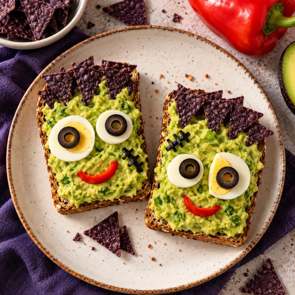 guacamole Frankestein with olive eyes
